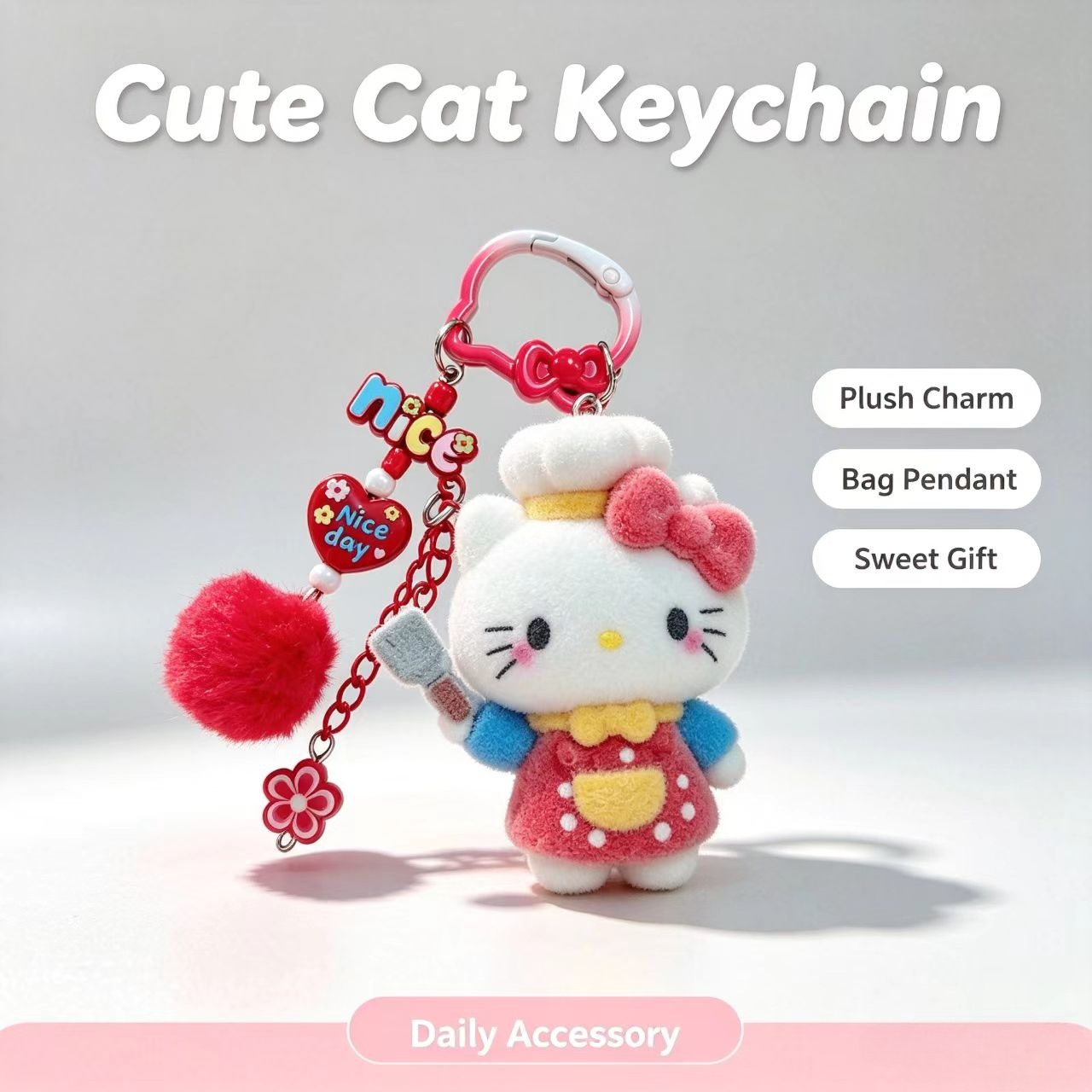 Resin Art Hanging - Modischer Beflockter Katzen-Schlüsselanhänger Niedliche Koch-Figur Taschenaccessoire