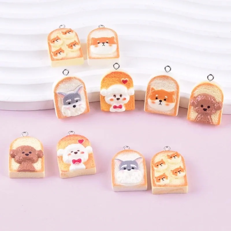 Resin Art And Decor - 10 Stück niedliche Toast-Hund-Harzanhänger, Cartoon-Tier-Charms, DIY-Bastelbedarf