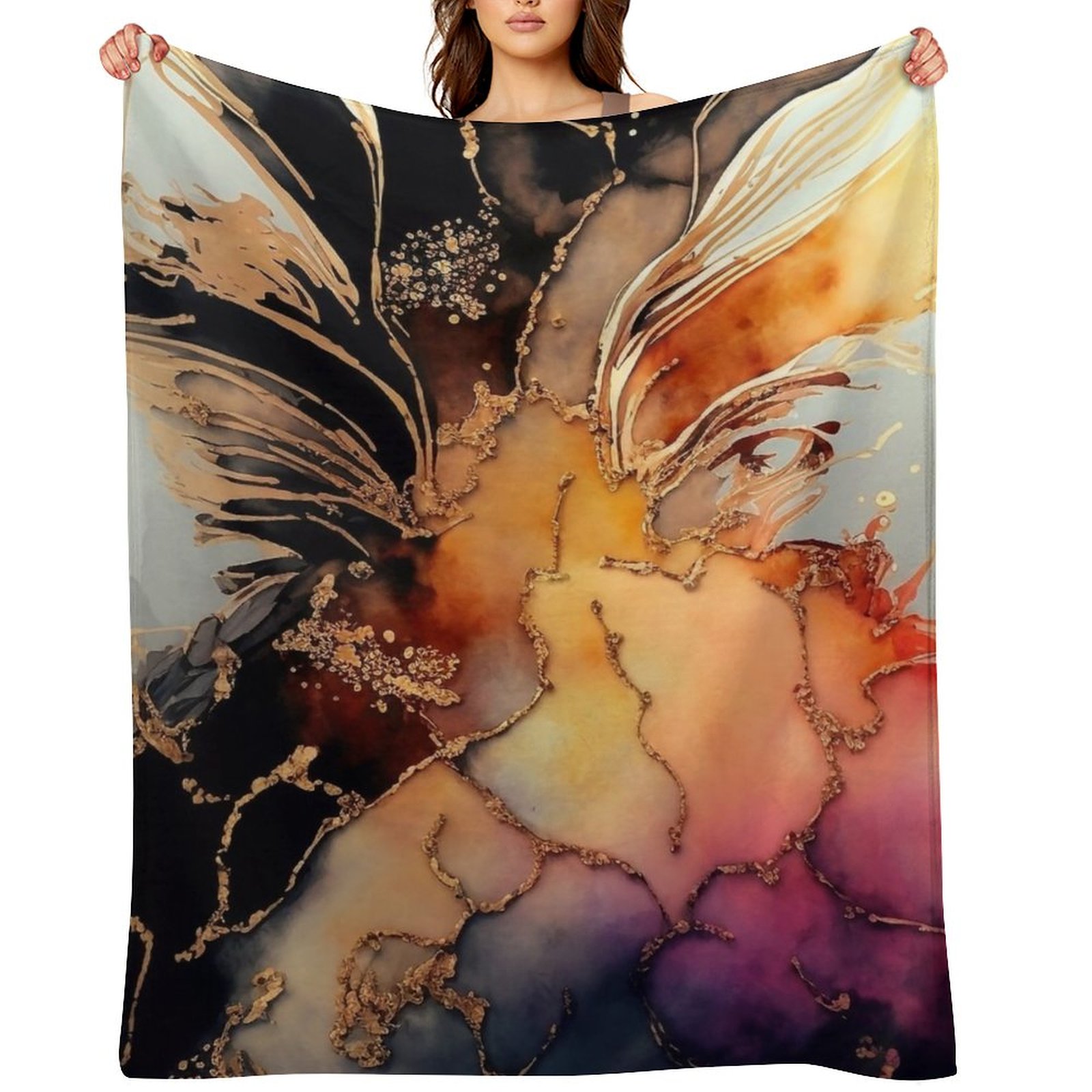 Resin Art Alcohol Ink - Süße Ananas – Abstrakte Alkoholtinten-Harzkunst-Überwurfdecke, weiche,