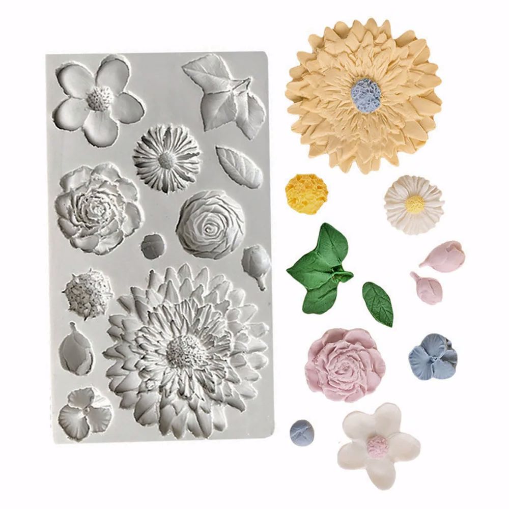 Resin Art Rose Petals - Silikon-Fondantform mit Sonnenblumenblättern und Blättern für