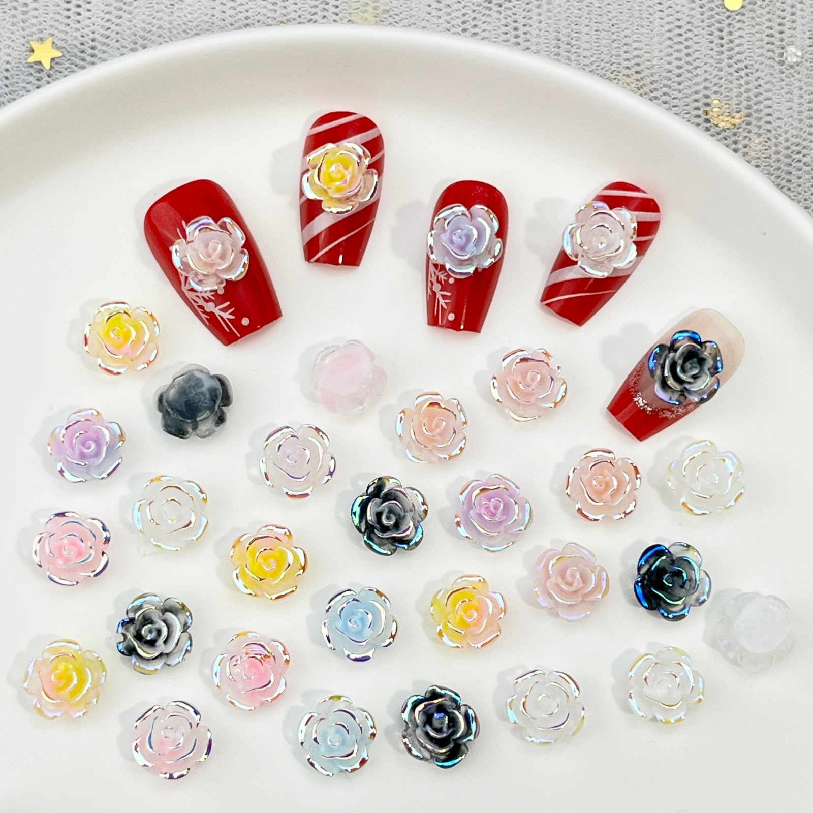 50 Stück 7-farbige Aurora-Effe – Resin Art Rose Petals Bewertung und Preis